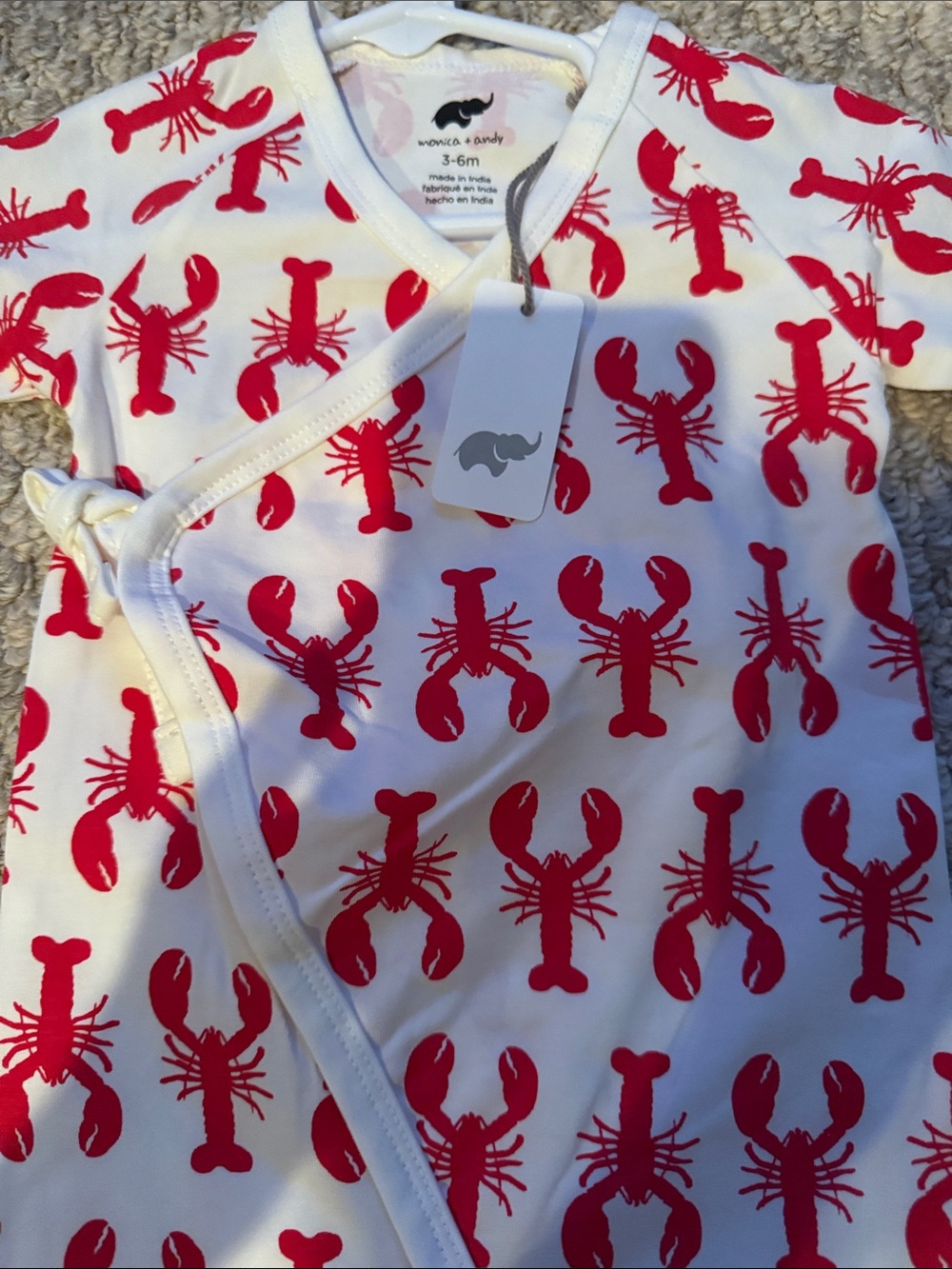 Red Lobster-Print White Baby One-Piece - Picture 2 of 5